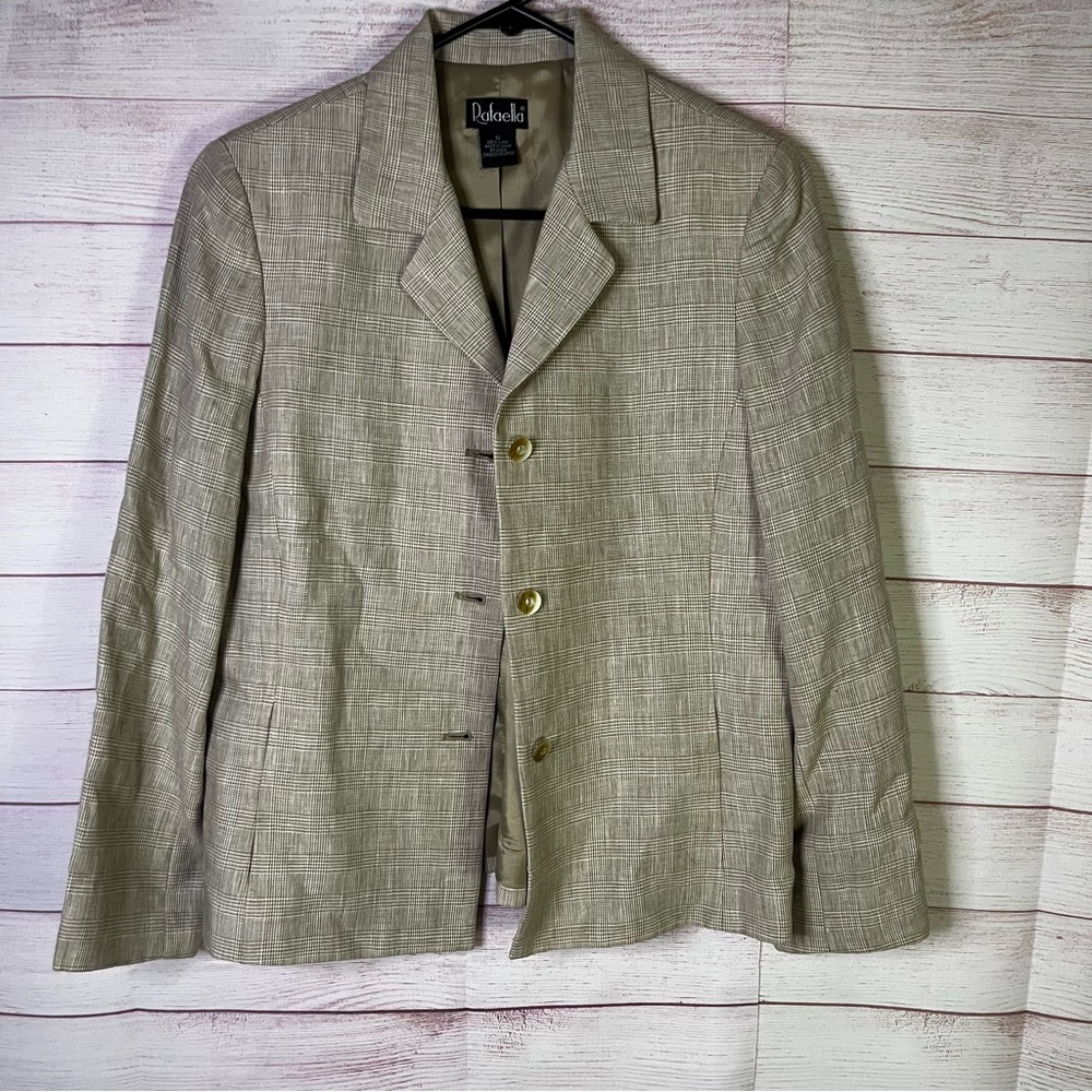 Rafaella Beige Plaid 100% Linen Blazer Size 12